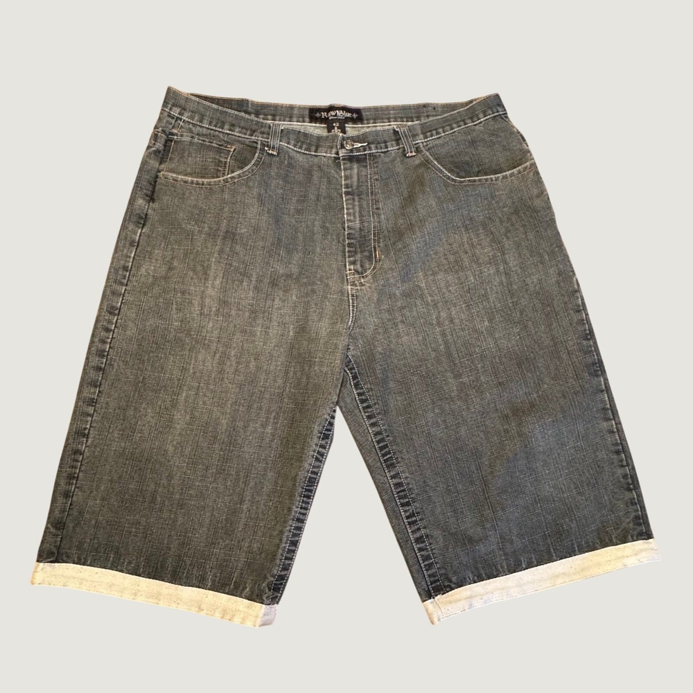 Raw Blue Mens Baggy Denim Shorts Size 42 Dark Wash Y2K‎ Embroidered Streetwear